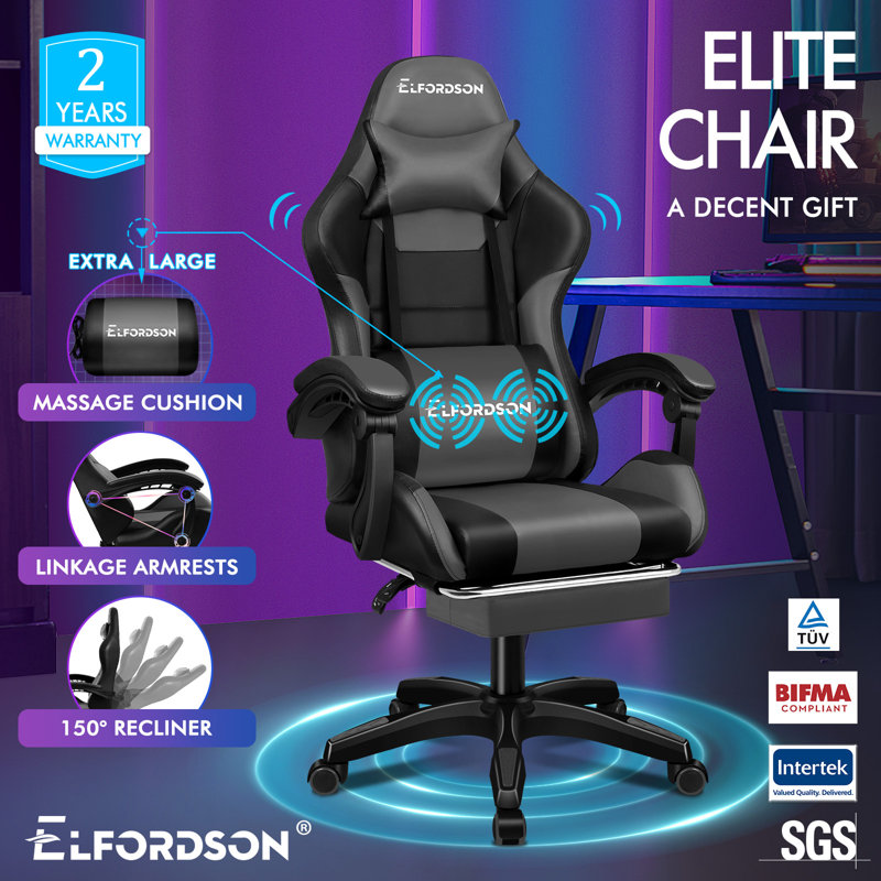 Brayden Studio Nylon Gaming Chair with Headrest, Grey, Grey