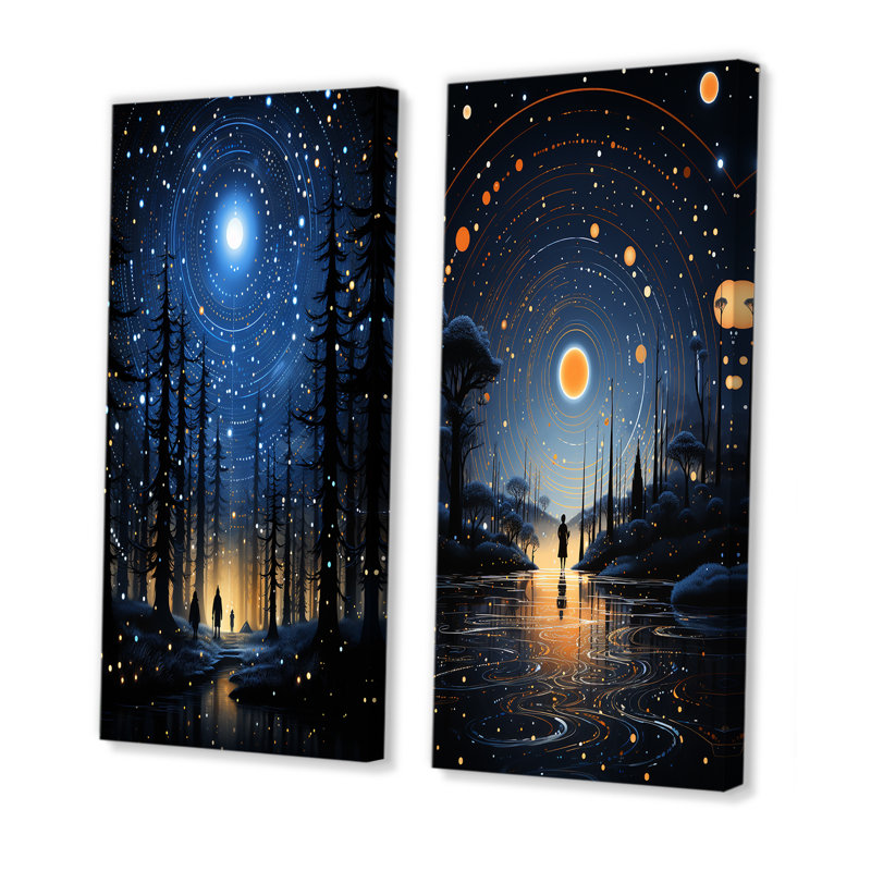 «Native Art Blue Celestial Guardians», 2 pièces, Toile tendue, H 24 po x l 20 po