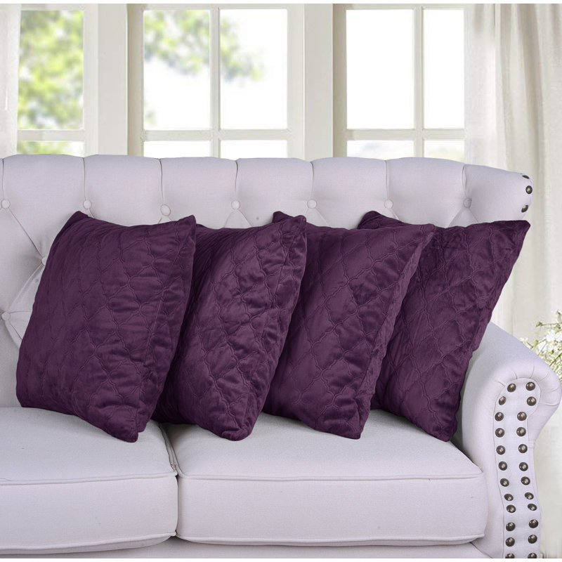  Quilted Micromink Square Pillow Cover, Plum