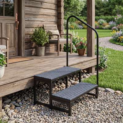 Marches de véhicule récréatif avec 1 main courante, marches de spa robustes à 2 étapes, marches de remorque de véhicule récréatif avec tapis antidérapants, escaliers portatifs pour RV, piscine, camping-car, remorque, maison mobile, porche