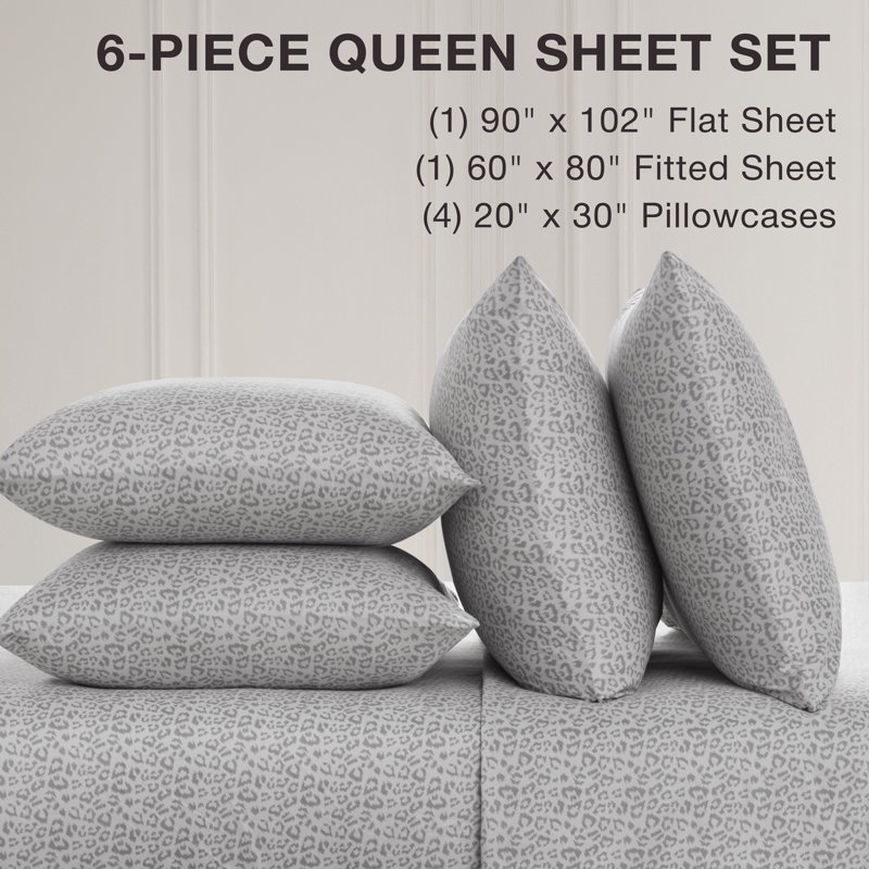 BCBG Microfiber Sheet Sets with Extra Pillowcases, Queen, Vanessa-Gray