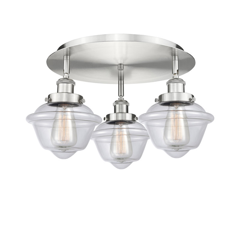 Grourke Glass Flush Mount, Clear, Satin Nickel
