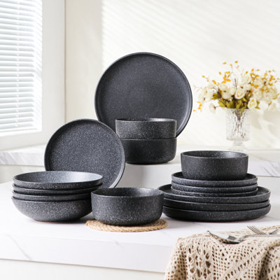 Misty 32 Piece Stoneware Matte Reactive Glaze Dinnerware Set, Service For 8