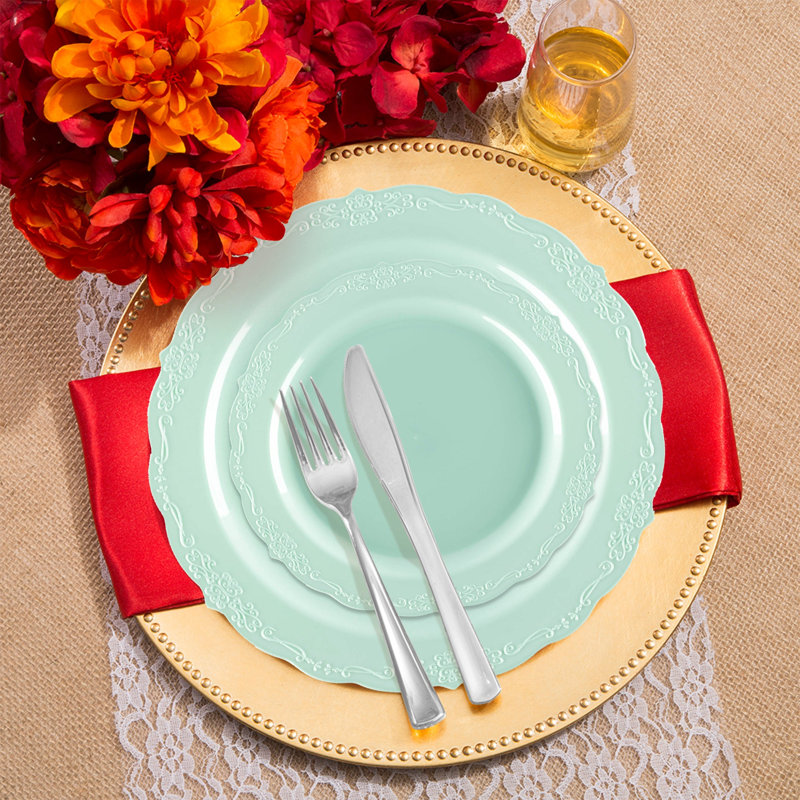 Turquoise Vintage Round Disposable Plastic Wedding Value Set - 120 Settings