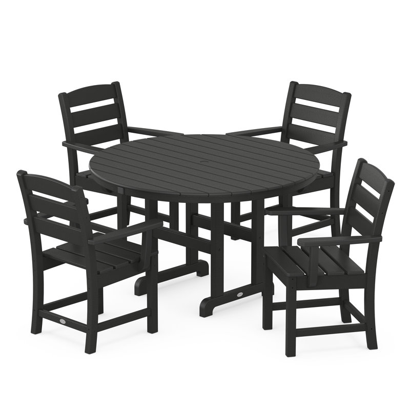 Lakeside 5-Piece Round Farmhouse Dining Set, Black