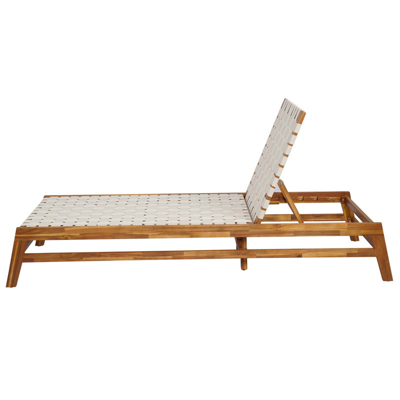 Chaise longue d'extérieur en corde, Teck / Blanc