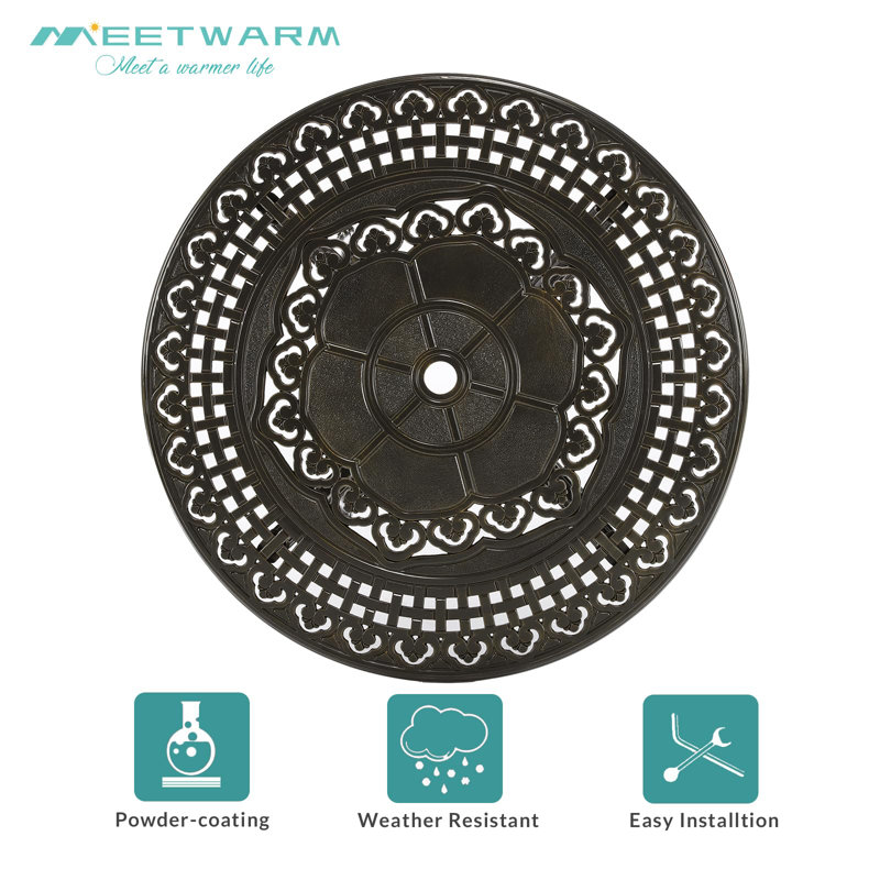 Round Metal Outdoor Bar Table With Umbrella Hole , 38.5'' in. W 38.5'' in. D, Dark Bronze