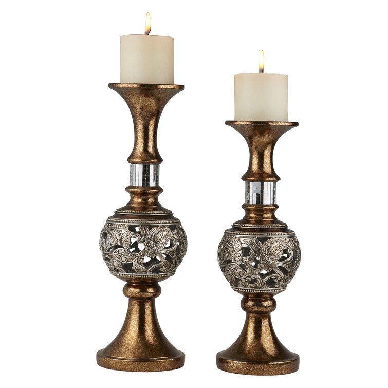 Astoria Grand Polyresin Tabletop Candlestick with Candle Included ...