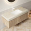 Meuble-lavabo mural 48 po avec lavabo, plateau en pierre frittée à motif de travertin, rangement à fermeture en douceur et finition chêne clair Akshata-1639466213