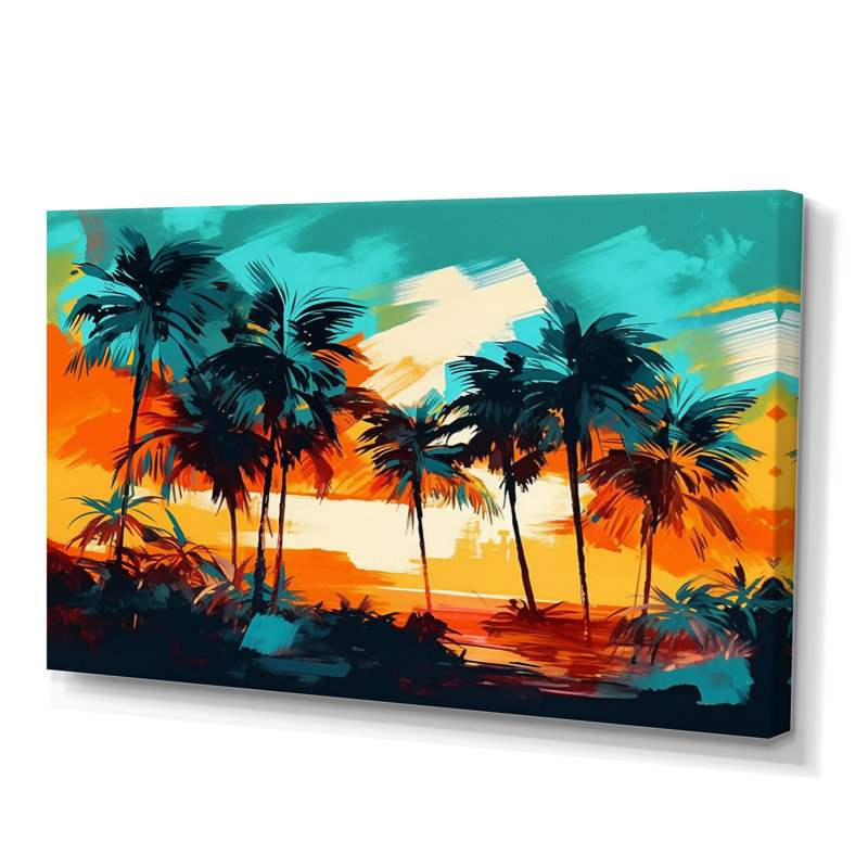 Vibrant Palm Trees IV - impression, H 16 po x l 32 po x P 1 po, Toile tendue