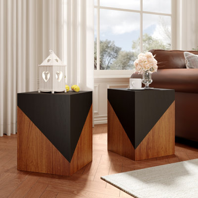 Set Of 2 Modern Geometric Solid Block End Tables, Contrast Color Side Tables
