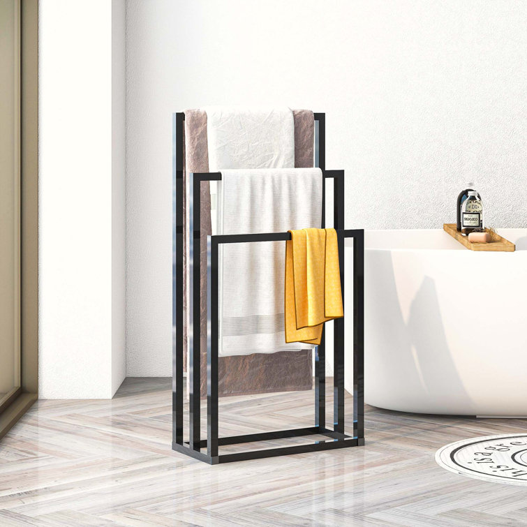 CELLPAK 2 Tier Bathroom Shelf with 5 Hooks Towel Bar