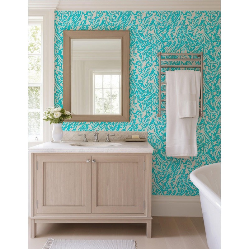 The Blush Label Marble Premium Matte 10' L x 24" W Wallpaper Roll, Faux Grasscloth, Non-pasted, Aqua