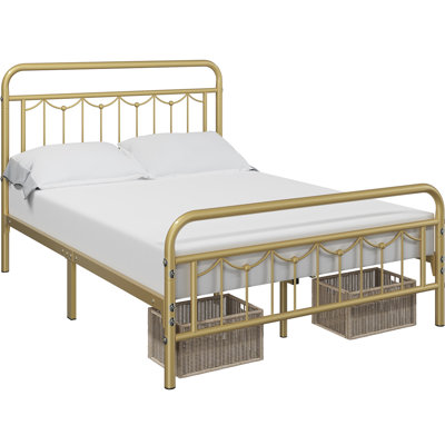 Dravin Metal Platform Bed Frame with Vintage Headboard and Footboard