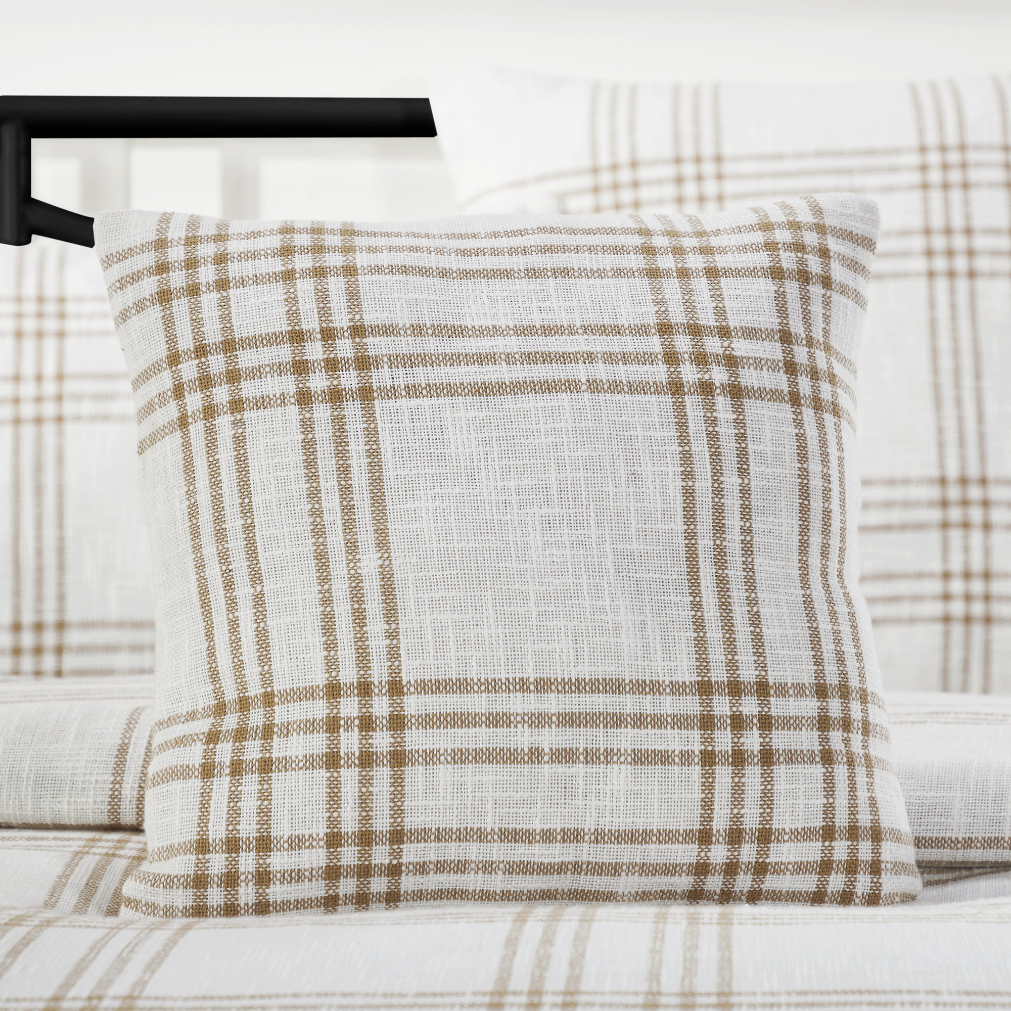 Attica Buttons Cotton Throw Pillow, Golden Tan/Soft White