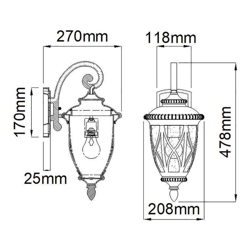 Farella Black Outdoor Wall Lantern, 47.8cm H x 20.8cm W x 27cm D