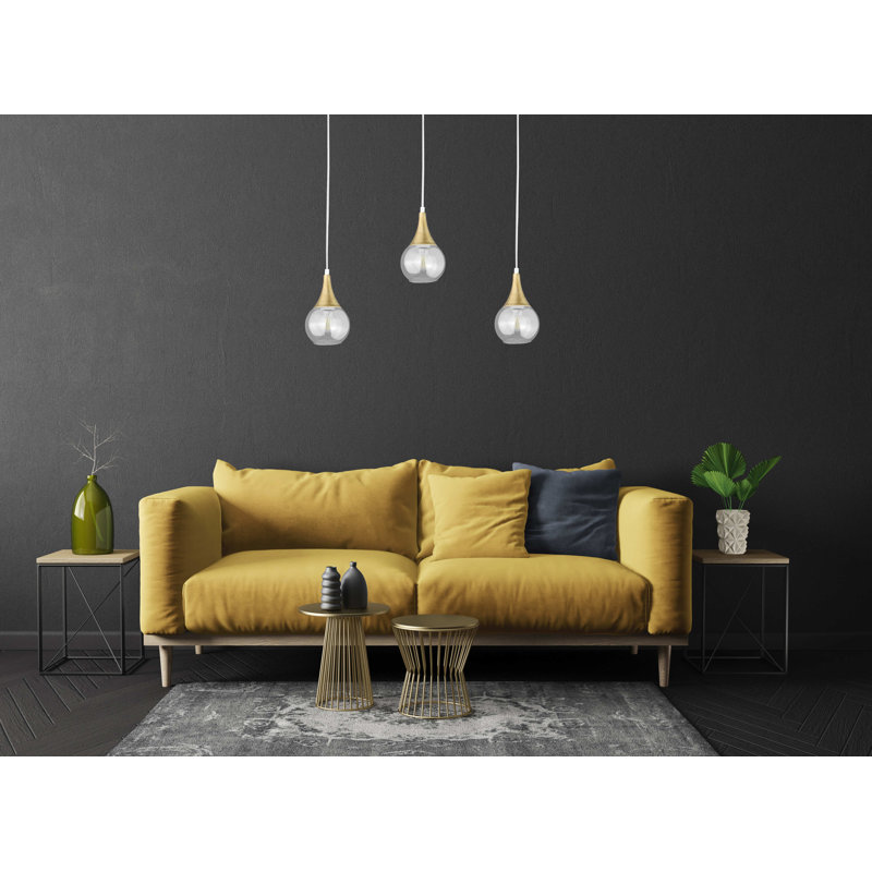 Olin - Light Clear Black Kitchen Island Pendant, 29cm H x 60cm W x 60cm D, Clear White/Gold, 3