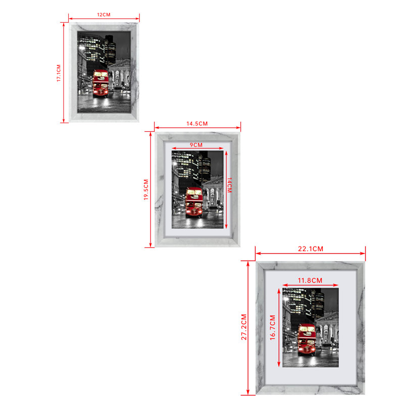Domiano Bevelled Shadow Box Picture Frame - Set of 5 with Mat, Marble
