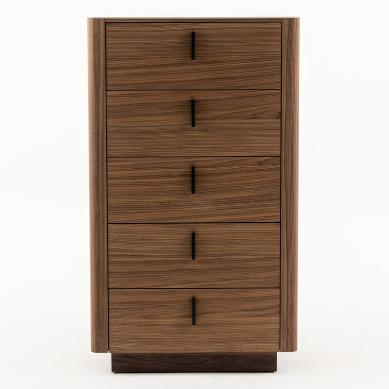Chelton - Commode contemporaine en noyer et céramique blanche