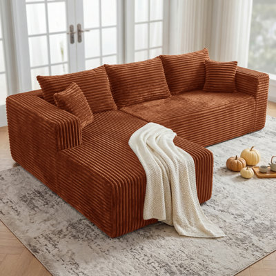 Méridienne modulaire, rouleau de compression, aucun assemblage requis, flanelle revêtue de ressorts ensachés pour le salon, orange