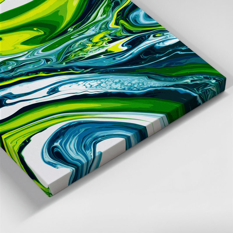 Abstrait art fluide sur toile verte 42, 14" H x 11" W