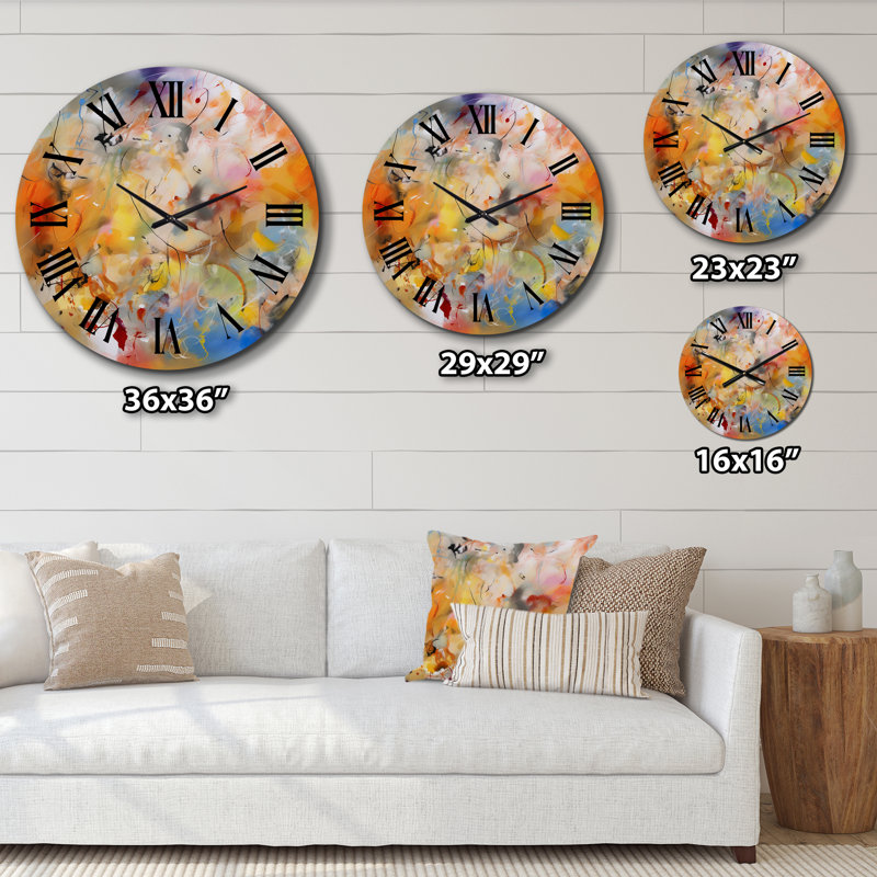 Horloge murale bleue, jaune et orange, Petit