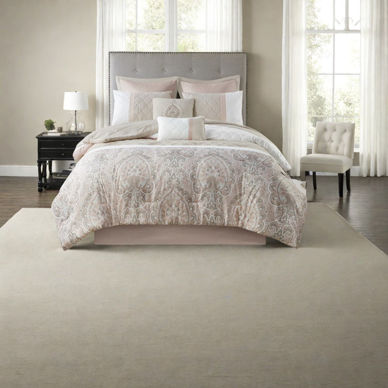 Ensemble de literie pour grand lit de luxe 8 pièces en polyester doux avec motif damassé rosé pour un style de chambre à coucher élégant