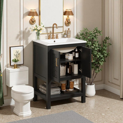 Meuble-lavabo 24 po avec charnières en sergé et à fermeture en douceur, tablette réglable