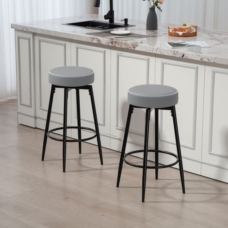 HOMCOM 360 Degree Swivel Bar Stools Set of 2 with Footrest 69 cm Tall, Grey