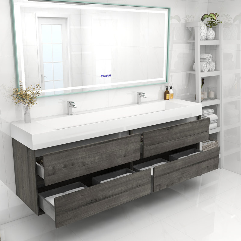 Meuble-lavabo double 84 po, Chêne fumé