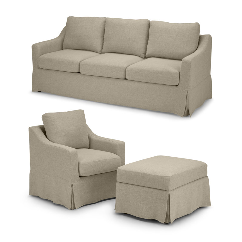 Canapé de 80 W, fauteuil d'appoint pivotant et repose-pieds de rangement avec housses, Sable