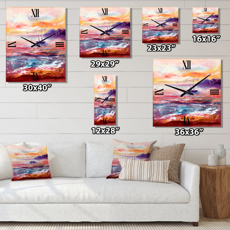 Horloge murale bateau sur l'océan pendant un coucher de soleil vibrant, Petit