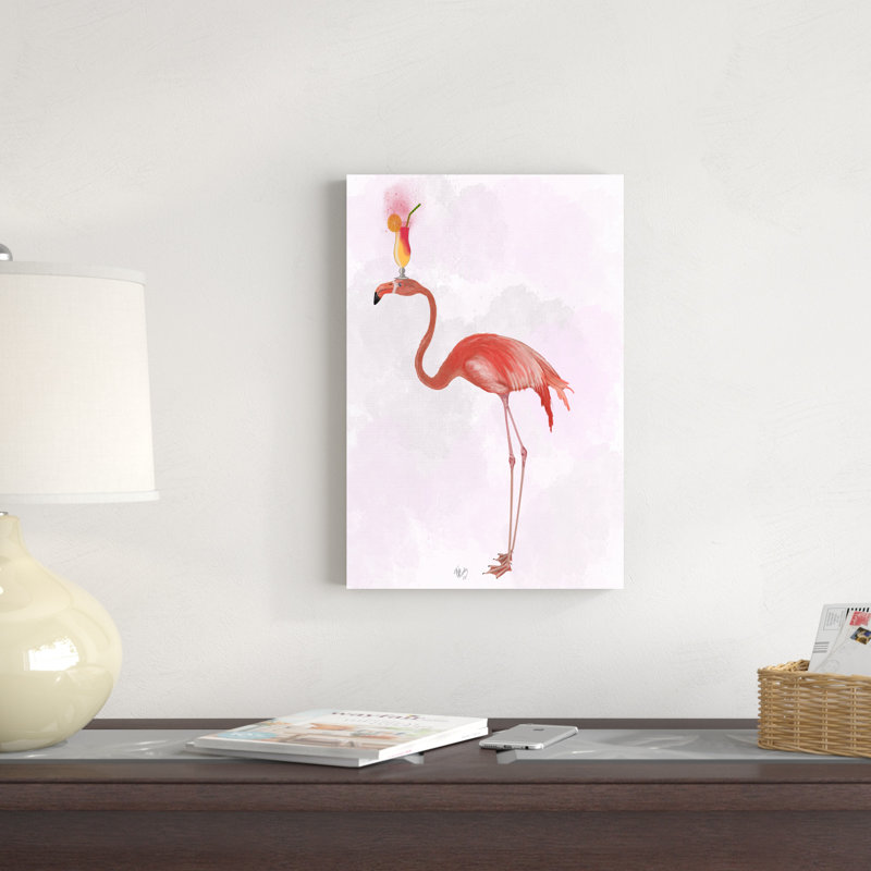 Flamant rose et cocktail 4, H 18 po x l 12 po x P 1 po