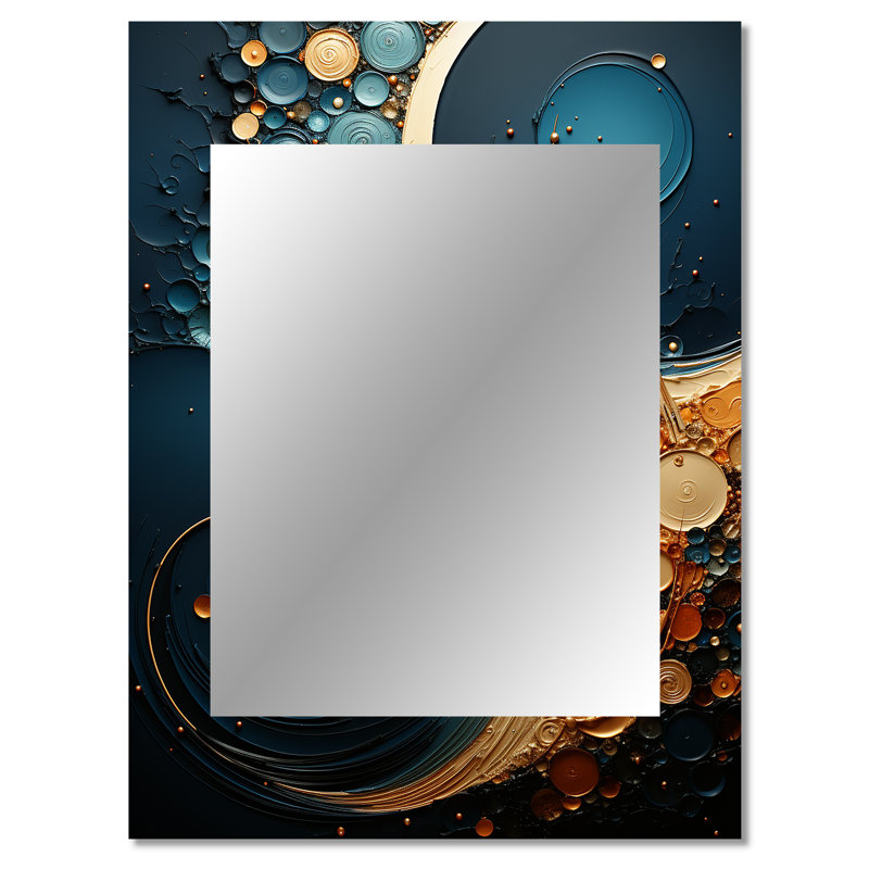 Or bleu sarcelle abstrait spirales II - abstrait spirales miroir, 40 po x 30 po