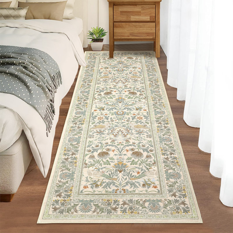  Washable Rugs for Living Room, Non Slip Floral Area Rugs, Low Pile Stain Resistant Botanical Bird Soft Carpet, Foldable Indoor Floor Mats for Bedroom, Nursery, Dining Room