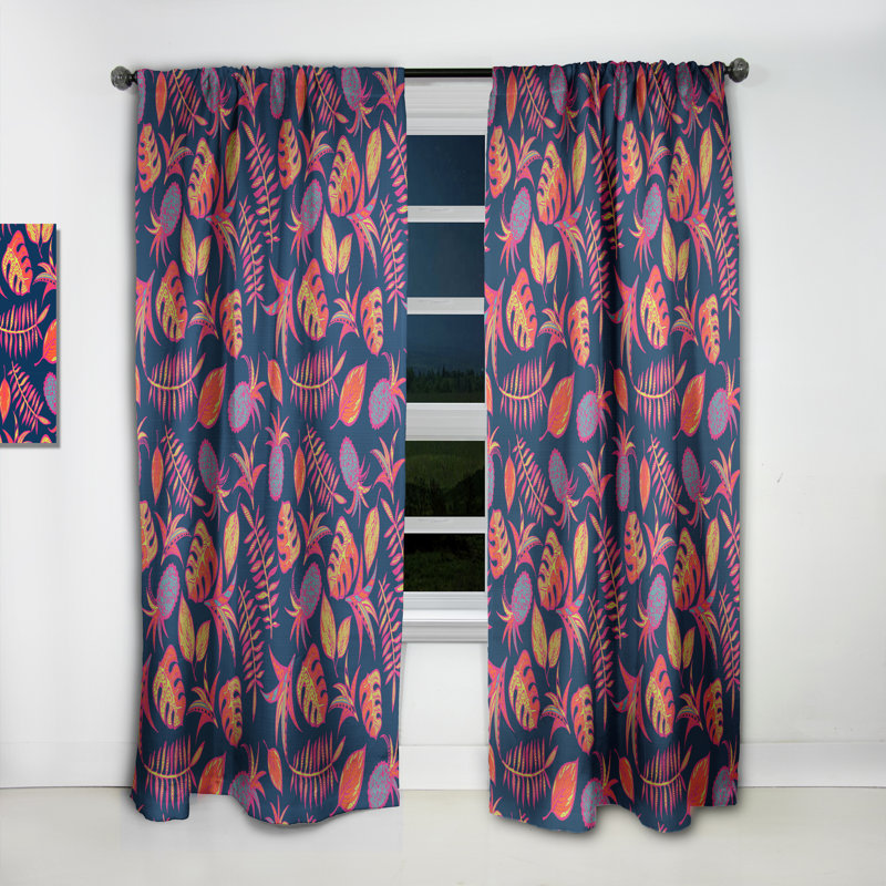 Dessin de motif tropical - Rideau simple occultant avec motif de nature tropicale, L 52 po x L 63 po