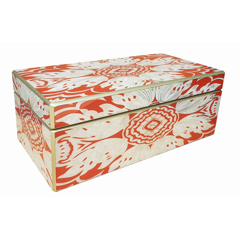 Handmade Reverse Painted Mirror Rectangular Box in Tomato Red - Large
