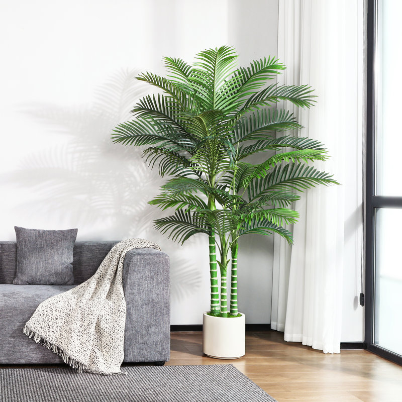 Adcock Artificial Palm Tree in White Planter, 82" H x 20" W x 20" D