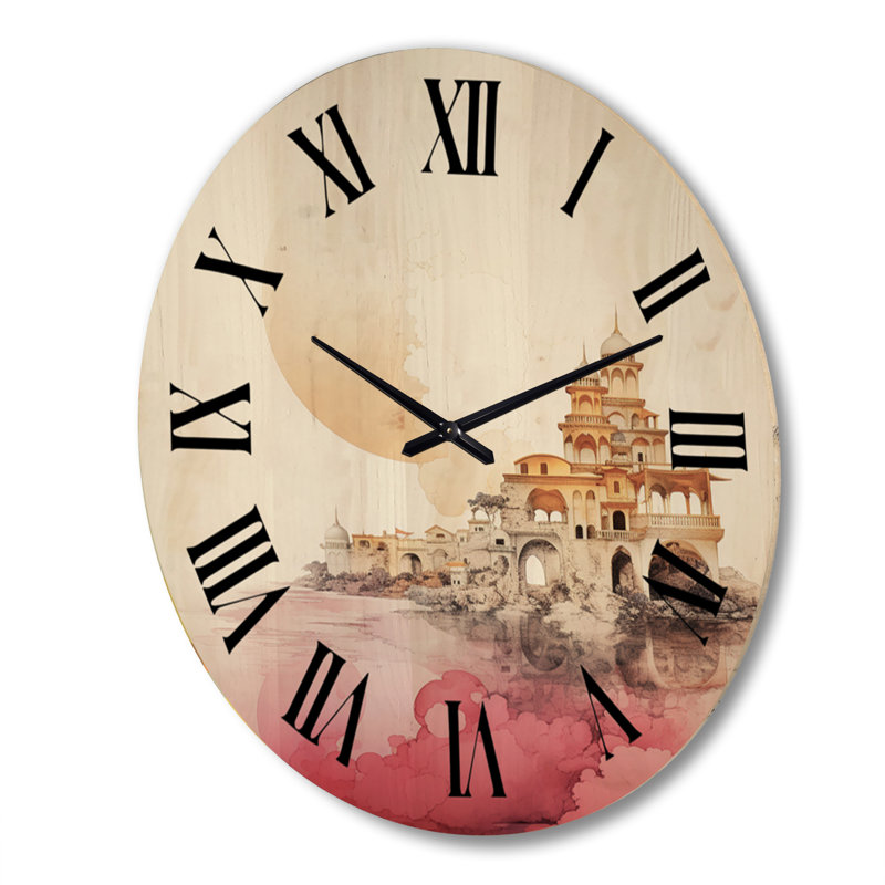 Charmante ville orientale rétro Boho Illustration V - horloge murale géométrique moderne surdimensionnée en bois, Très grand