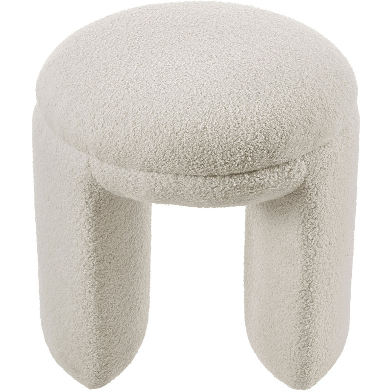 Bowen 18"W Upholstered U-Shaped Accent Ottoman, Beige Faux Shearling Teddy Fabric