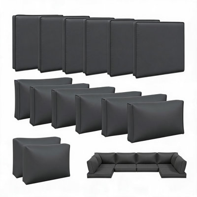 14Pcs Zipper Outdoor Couch Cushion Slipcovers, Water Resistant Non-Slip Patio Sectional Cushion Replacement Covers in 3 Sizes, Covers Only