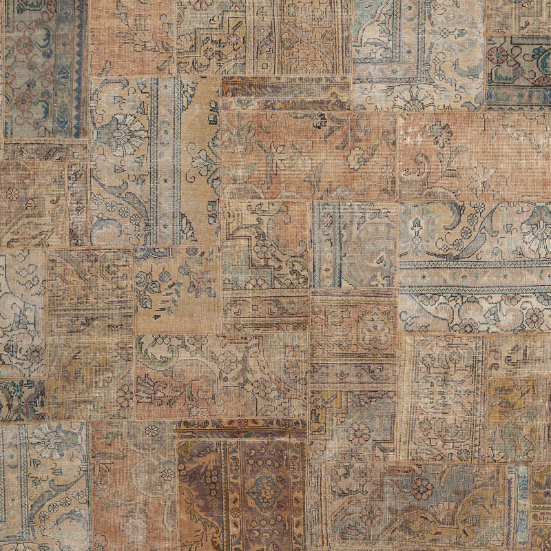 Patchwork noué à la main en laine de conception unique Tapis décoratif beige/brun