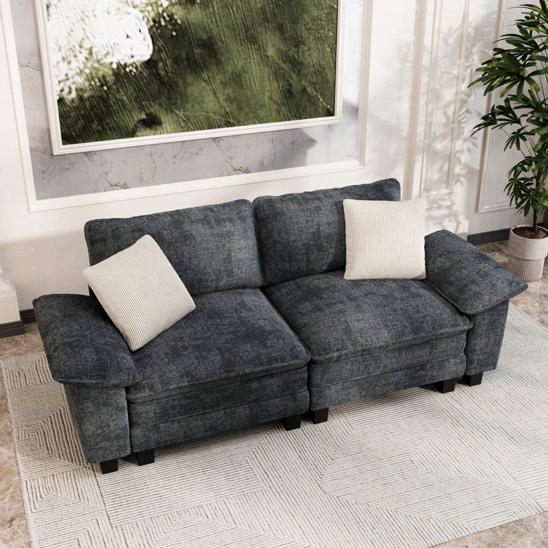 88" Modular Sectional Loveseat Couches For Living Room, 2-seater Deep Seat Sofa With Throw Pillow, Navy Chenille