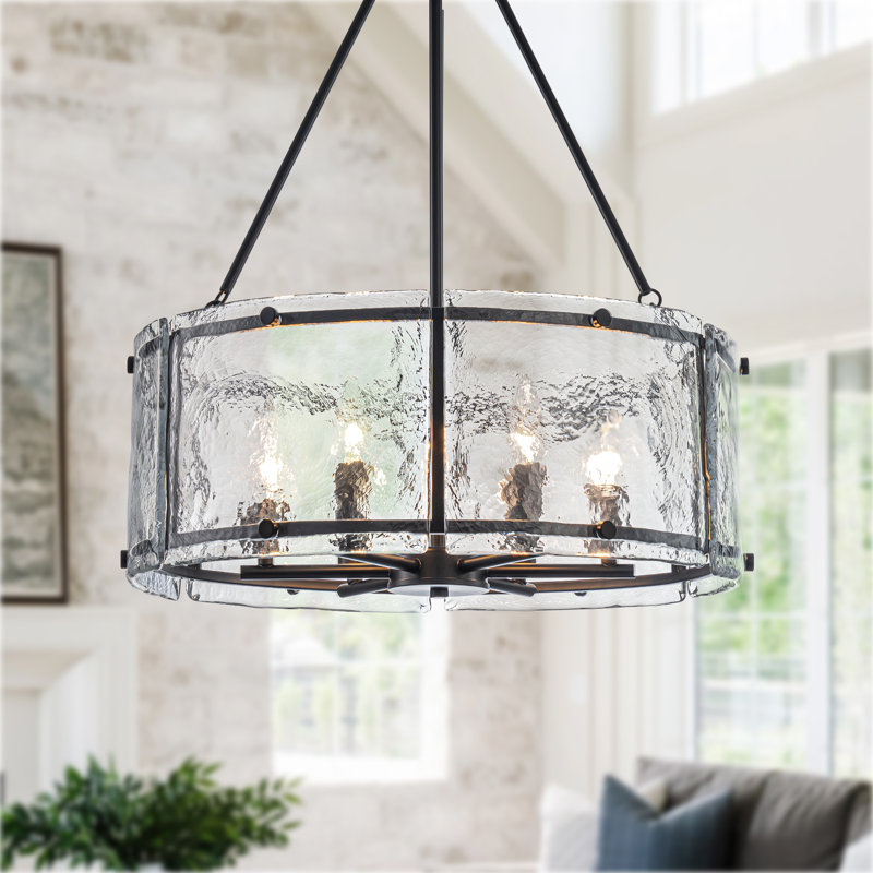 Lustre tambour en verre 6 lumières, Noir mat