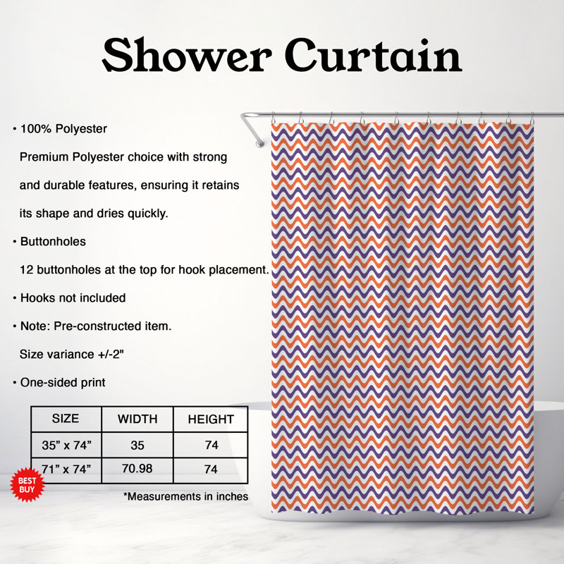 Rideau de douche 1 pièce, H 74 po x l 71 po