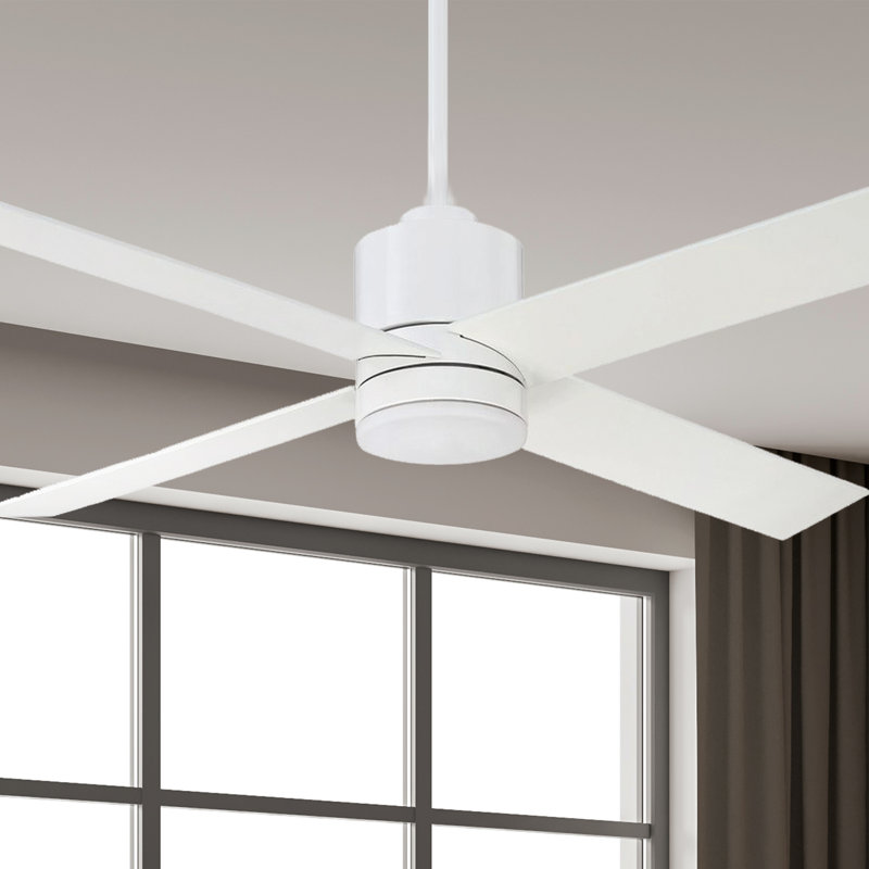 52" Cairns 4 - Blade Standard Ceiling Fan in White with White Blades with Remote Control and Light Kit Included