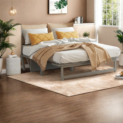 Grand lit escamotable peu encombrant avec station de charge, bois gris pour maison moderne