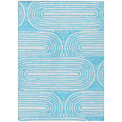 10' X 14' Teal Abstract Washable Non Skid Indoor Outdoor Area Rug