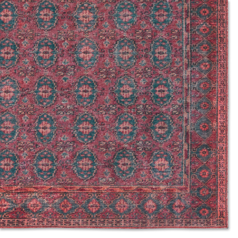 Kalinar Dark Red and Blue Synthetic Washable 4' x 6' Rug