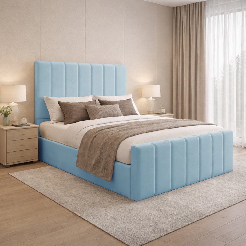 Connell Upholstered Storage Bed Frame, Single (3'), Sky Blue